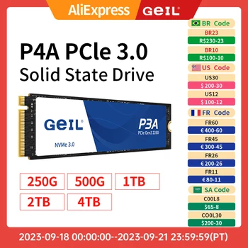 GeIL SSD M 2 250GB 500gb P3A 1T 2t 4TB Innri Föstu formi Aka M. 2 NVME 1.4 Siðareglur PCIe Gen 3X4 2280 Fyrir Fartölvuna Skrifborð