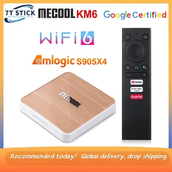 Alþjóðlegu 4GB 64GB 32GB Mecool KM6 deluxe útgáfa TV Kassi Android 10 Amlogic S905X4 Google Staðfest Wifi 6 1000M BT Spilari