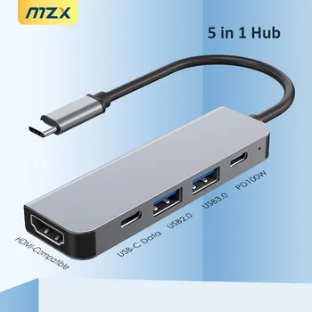 MZX 5 í 1 USB Tegund C Hub 3 0 2.0 3.0 Útstöð Extensior Græjur Stöð SAMBAND-Samhæft 4K Millistykkið Skerandi Bryggju Fartölvu
