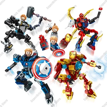 Disney Marvel Ofurhetja Iron Man Spider-Man Captain America Thor Tölur Kubbar Setja Klassískt Múrsteina Fyrirmynd Barn Leikfang Gjöf