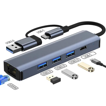 USB-Ja Millistykkið 1000/100Mbps USB3.0 HUB RJ 45 Lan fyrir Fartölvu Xiaomi Mi Kassi Apple Glugga USB-C HUB Net Kort