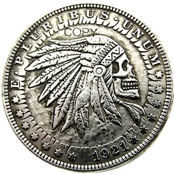 HB(25)OKKUR Umrenningur 1921 Morgan Dollara höfuðkúpu uppvakningi beinagrind Silfur Diskur Afrit Mynt