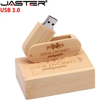 JASTER USB 3.0 Tré + kassi usb-lykilinn pendrive 8GB 16GB 64GB Minni standa fyrir ljósmyndun brúðkaupsgjöf Frjáls custome merki