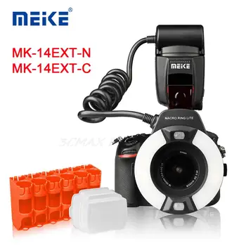 MEIKE MK-14EXT-N/C Hringur Flash Ljós Speedlite GN14 Fyrir Canon Nikon D80 D300S D600 D700 D800 D800E D3100 D3400 6D 7D 60D 70D 700D