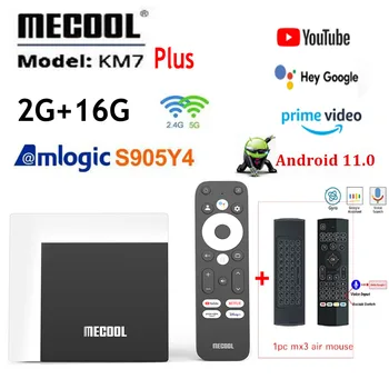 Mecool KM7 Plús ATV Klár TV Kassi Android 11 4k Google Staðfest 2GB 16GB Amlogic S905Y4 stuðning 2,4 G/5G Wifi BT5.0 spilari