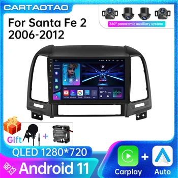 Android 11 Carplay Útvarpinu fyrir Hyundai Santa Fe 2 2006-2012 leikmaður að spila með GPS Siglingar Android farartæki 2din autoradio 8+128